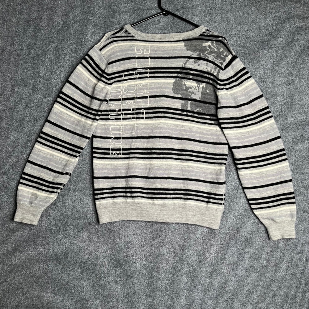 Artful Dodger Mens Grey Striped 100% Wool V-Neck Button Front Cardigan Sweater L - Picture 6 of 7